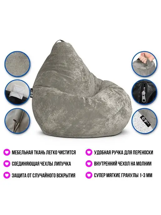 Goodpoof Кресло-мешок Груша Вельвет XXXXL, коричневый, фото 3