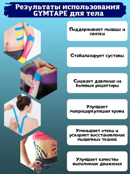 GYM TAPE Кинезио тейпы для тела и лица, черный, фото 3