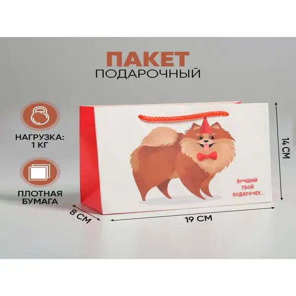 Пакет подарочный, 14,5х19,5х8,5 см