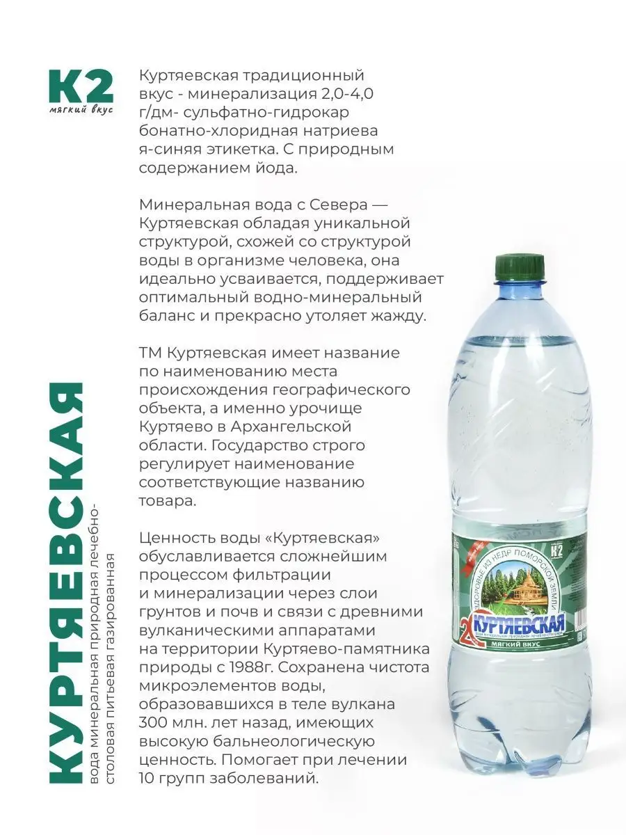 Вода минеральная лечебно-столовая природная K2 6 шт по 1,5 л Куртяевская  17590235 купить в интернет-магазине Wildberries