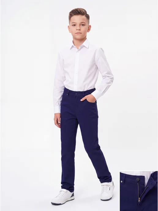 Yuke jeans Брюки школьные на подростка большие размеры, синий, фото 5