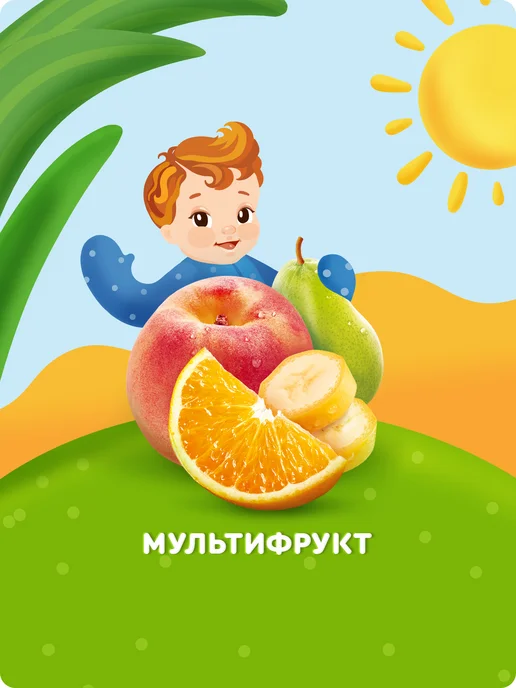 Агуша Пюре детское Яблоко-Персик-Груша-Банан с 6 мес 90г, 10шт, 90 г, 10 шт, фото 2