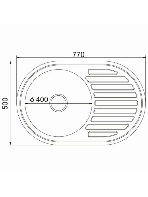 Мойка для кухни врезная круглая нержавейка 51 см MIXLINE 0.6 мм, с сифоном, 50x77, фото 4
