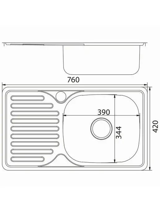 Мойка для кухни врезная круглая нержавейка 51 см MIXLINE 0.6 мм, с сифоном, 42x76, фото 4