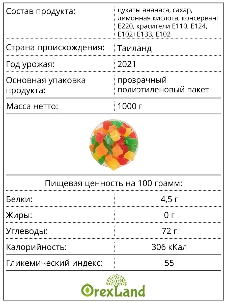 Цукаты из ананаса 1 кг, кубики микс ассорти OREXLAND 17615118 купить в  интернет-магазине Wildberries