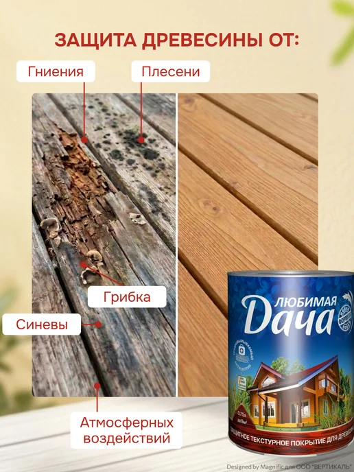 ЛЮБИМАЯ ДАЧА Защитно-декоративное покрытие для дерева, тик 2.7 л, 750 мл, фото 2