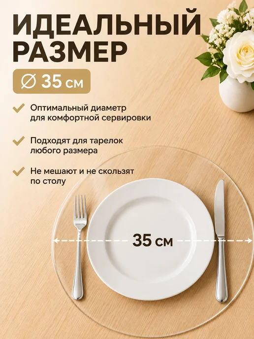 NASTOL Салфетки сервировочные прозрачные круглые плейсматы, прозрачный, фото 5