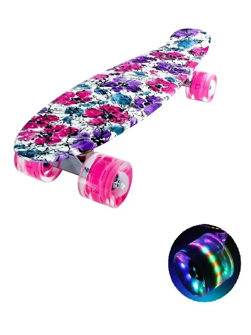 HOT.SKATE Скейтборд Пенниборд Круизер Светящиеся колеса, фиолетовый