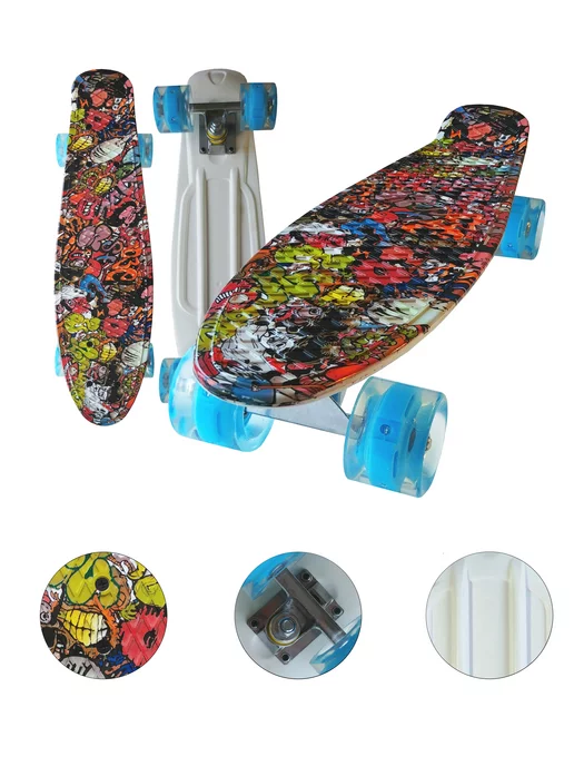 HOT.SKATE Скейтборд Пенниборд Круизер Светящиеся колеса, голубой, фото 2