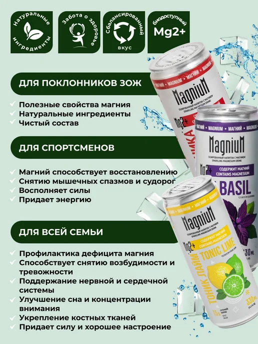 MagniuM Напиток с магнием. Тоник-Лайм. 12 шт. Лимонад с витаминами, 12 шт, фото 7