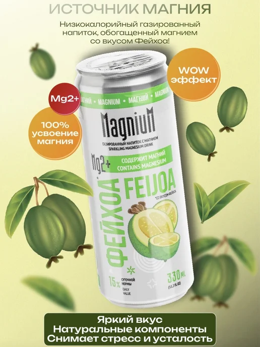 MagniuM Напиток с магнием Фейхоа, 12 шт, Лимонад без консервантов, 12 шт