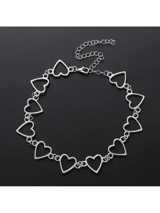 Fashion Diamond Чокер на шею сердечки у2к, серый, фото 4