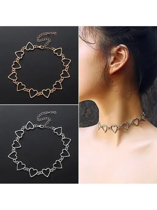 Fashion Diamond Чокер на шею сердечки у2к, серый, фото 7