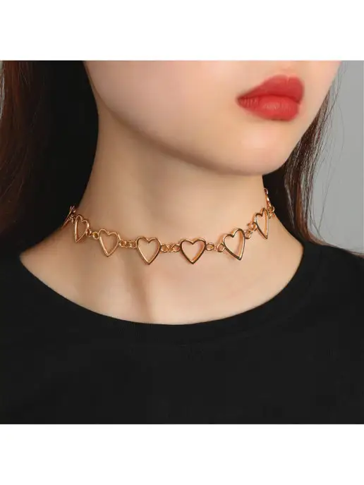 Fashion Diamond Чокер на шею бижутерия сердечки, желтый, фото 2