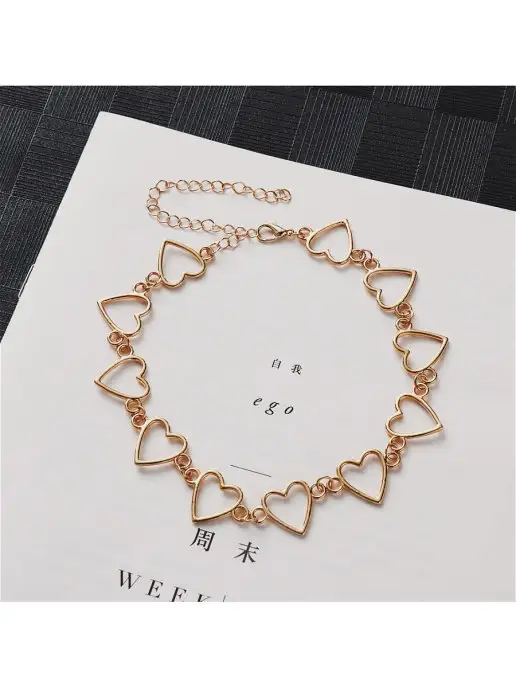 Fashion Diamond Чокер на шею бижутерия сердечки, желтый, фото 3