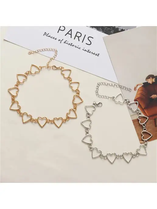 Fashion Diamond Чокер на шею бижутерия сердечки, желтый, фото 8