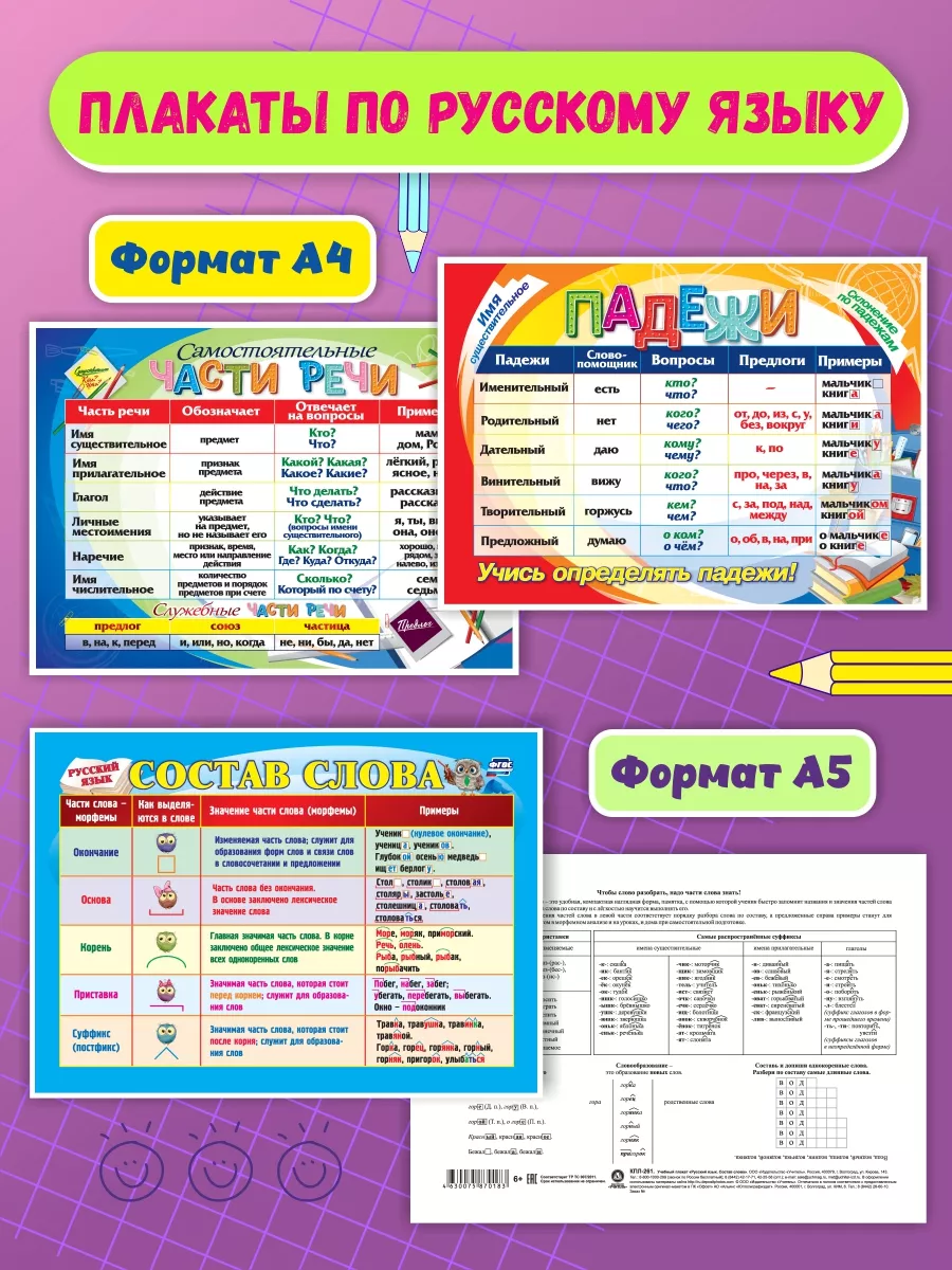 Плакаты для начальной школы, падежи, таблица умножения Издательство Учитель  17691799 купить за 266 ₽ в интернет-магазине Wildberries