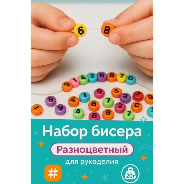 Набор разноцветных бусин цифер для творчества