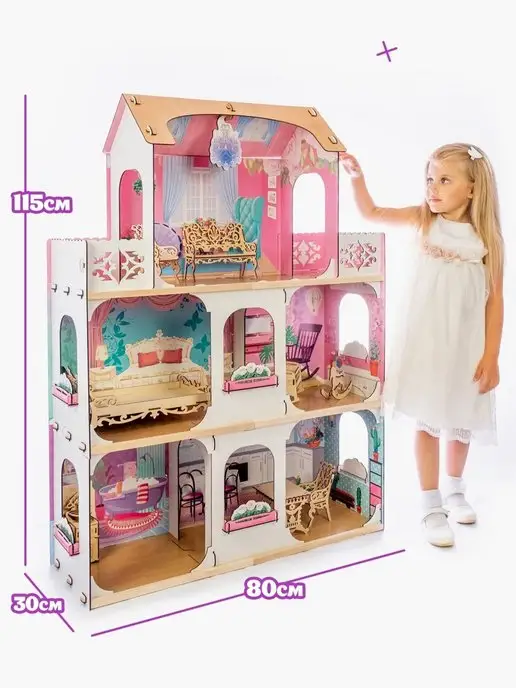 Teremtoys Деревянный кукольный домик с мебелью для Барби, белый, фото 3