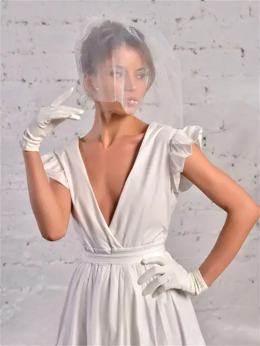 Romantic Wedding Короткие свадебные атласные перчатки невесты жемчужные декор, белый, фото 3