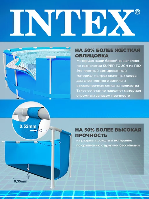 Intex Бассейн каркасный, голубой, фото 4