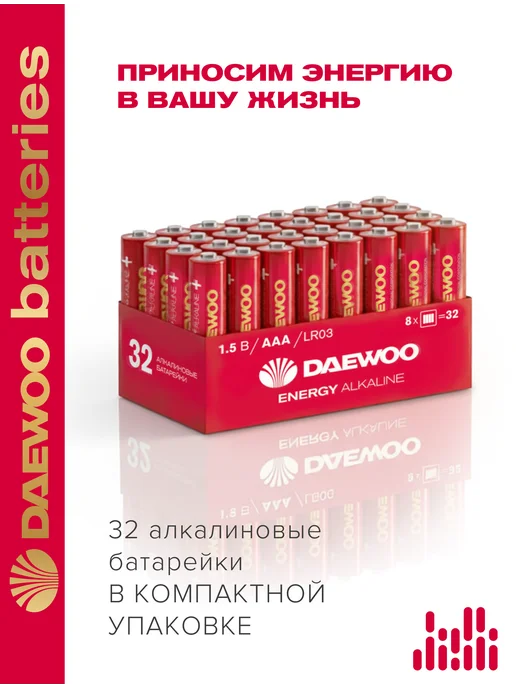 DAEWOO BATTERIES Батарейки мизинчиковые алкалиновые LR03 ААА 24 штуки, 32 шт, фото 2