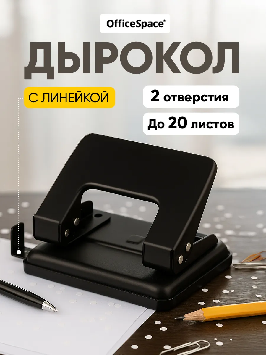 Дырокол для бумаги канцелярский с линейкой А4 до 20 листов