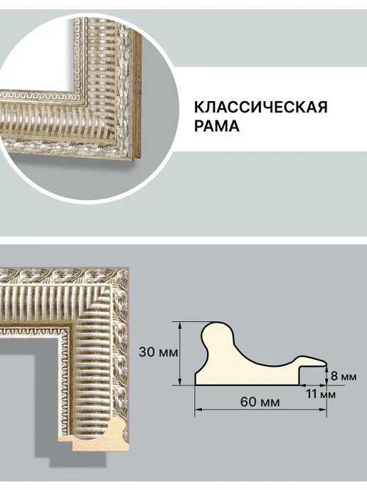 Декарт Рамка 40х50 для холста картины по номерам подрамника зеркала, 40x50, фото 3