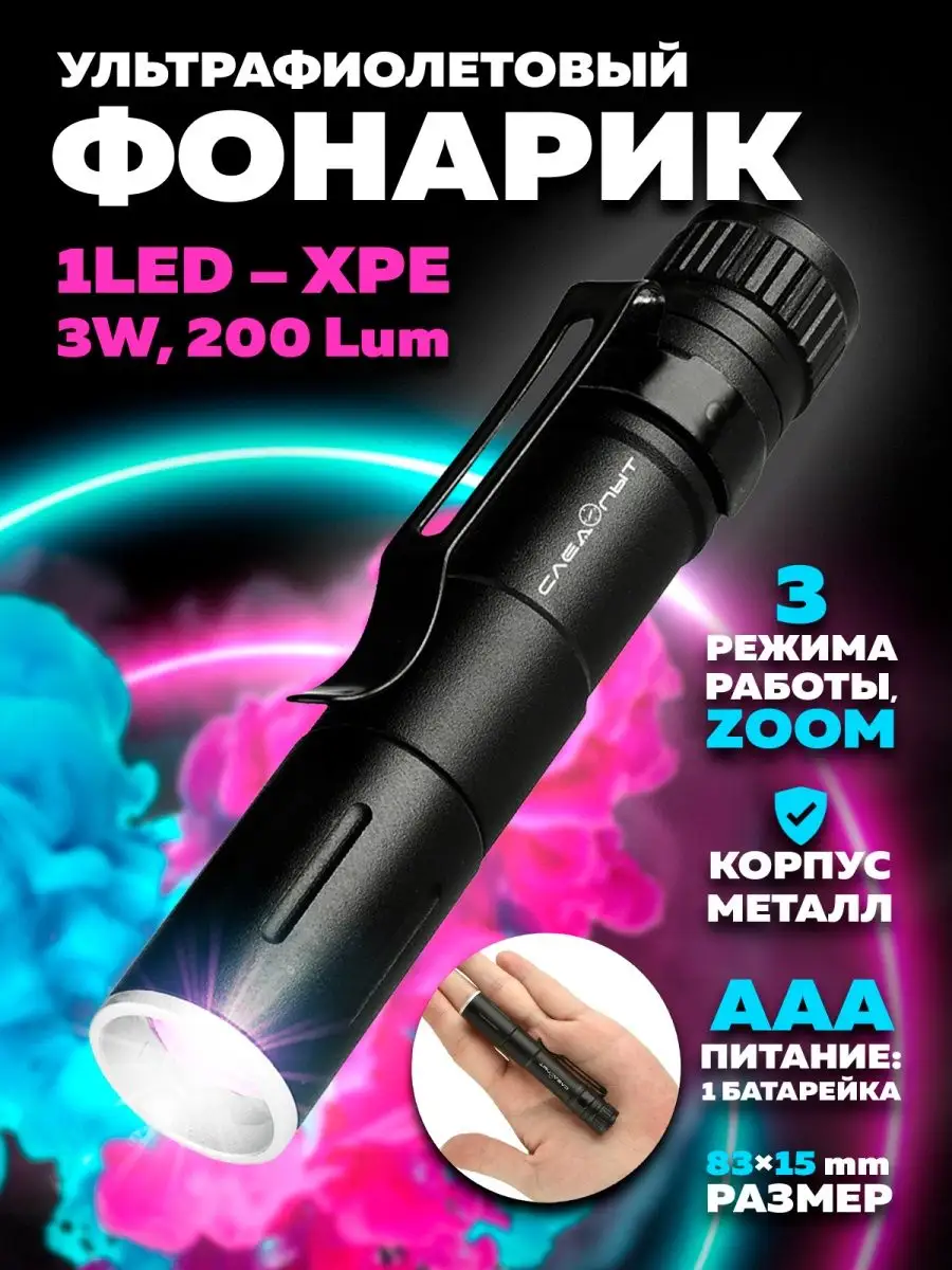 Фонарик ручной ультрафиолетовый UV Фонарь на батарейках IPMAT 17826406  купить за 481 ₽ в интернет-магазине Wildberries