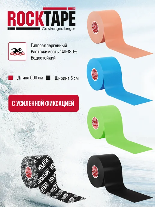 Rocktape Кинезио тейп для тела 5см*5м водостойкий, черный, 5 м, фото 5