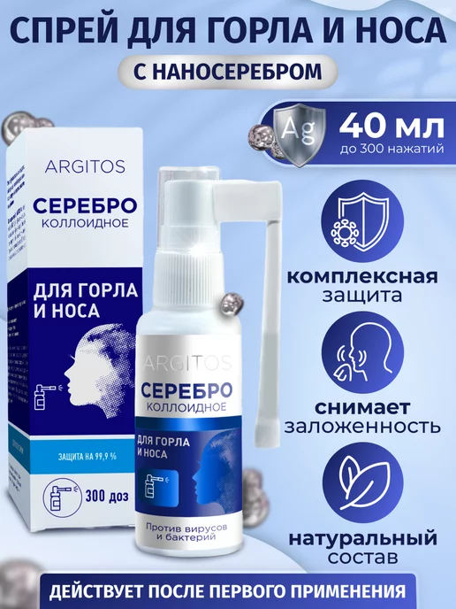 ARGITOS Коллоидное серебро Спрей для носа и горла, серебристый