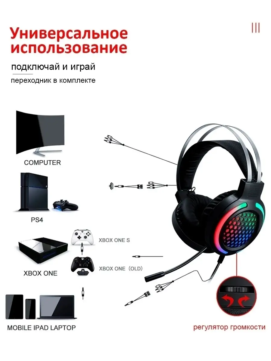 Наушники игровые с микрофоном для пк с объемным звуком 7.1 i-ELECTRON  17921017 купить за 1 208 ₽ в интернет-магазине Wildberries