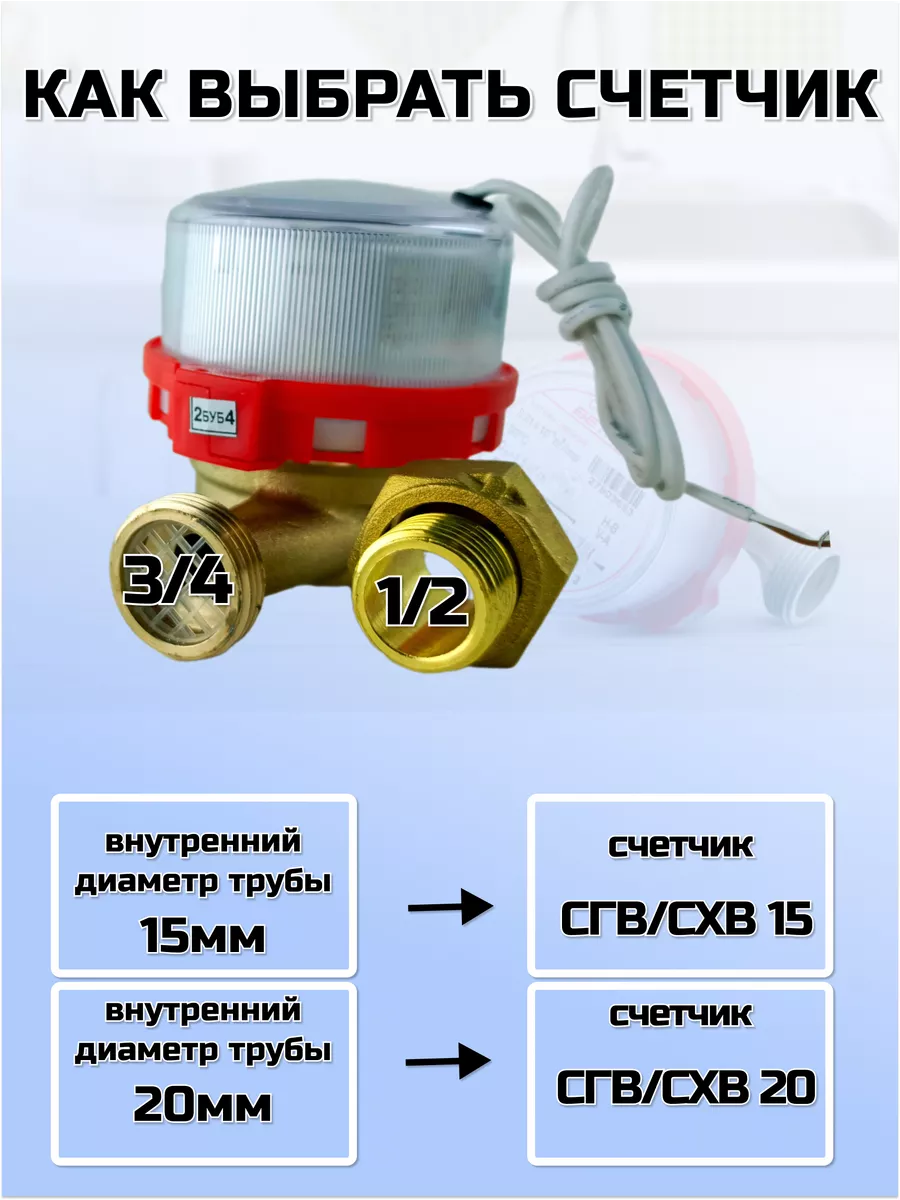 Счетчик воды СГВ-15 Д (импульсный) БЕТАР 17936094 купить в  интернет-магазине Wildberries
