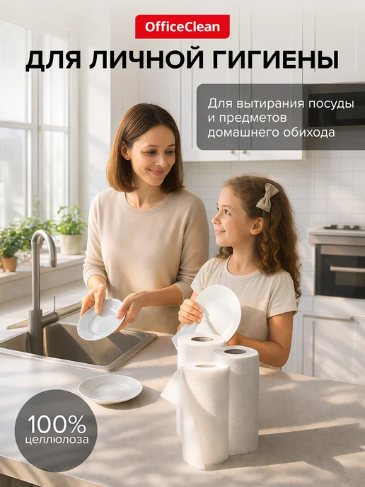 OfficeClean Бумажные полотенца кухонные 3 слоя 4 рулона, вариант, фото 2