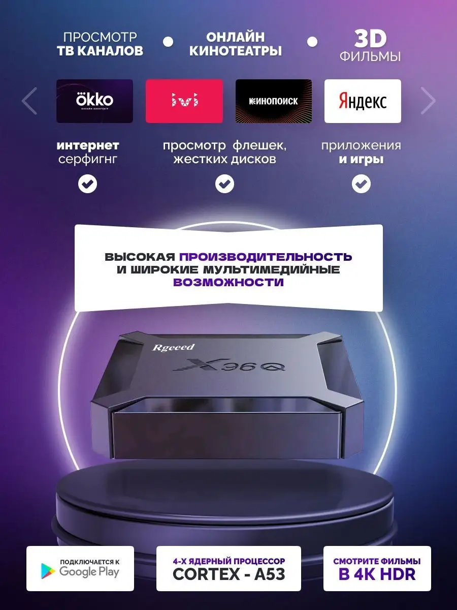 Wi-Fi Смарт приставка для телевизора X96Q 1/8 tv box Rgeeed 18003090 купить  за 1 575 ₽ в интернет-магазине Wildberries