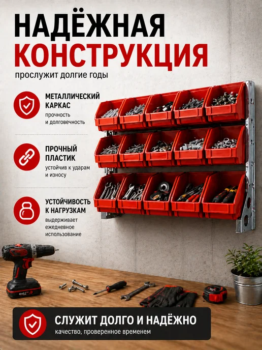Delta-Park Органайзер для инструментов с лотками, красный, 16 шт, фото 4