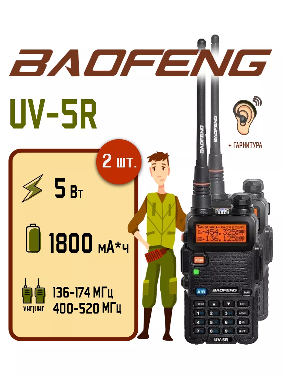 Рация UV-5R Комплект 2 шт BAOFENG 18077279 купить за 3 374 ₽ в  интернет-магазине Wildberries