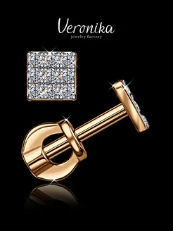 Серьги серебро 925 с позолотой квадратные Veronika jewelry factory 18108368 купить за 668 ₽ в интернет-магазине Wildberries