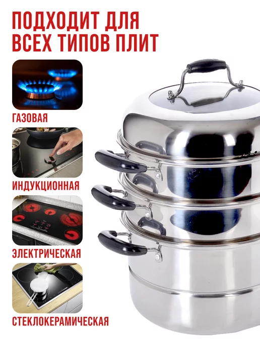 Мантоварка нержавейка, пароварка 3 уровня - фото 8