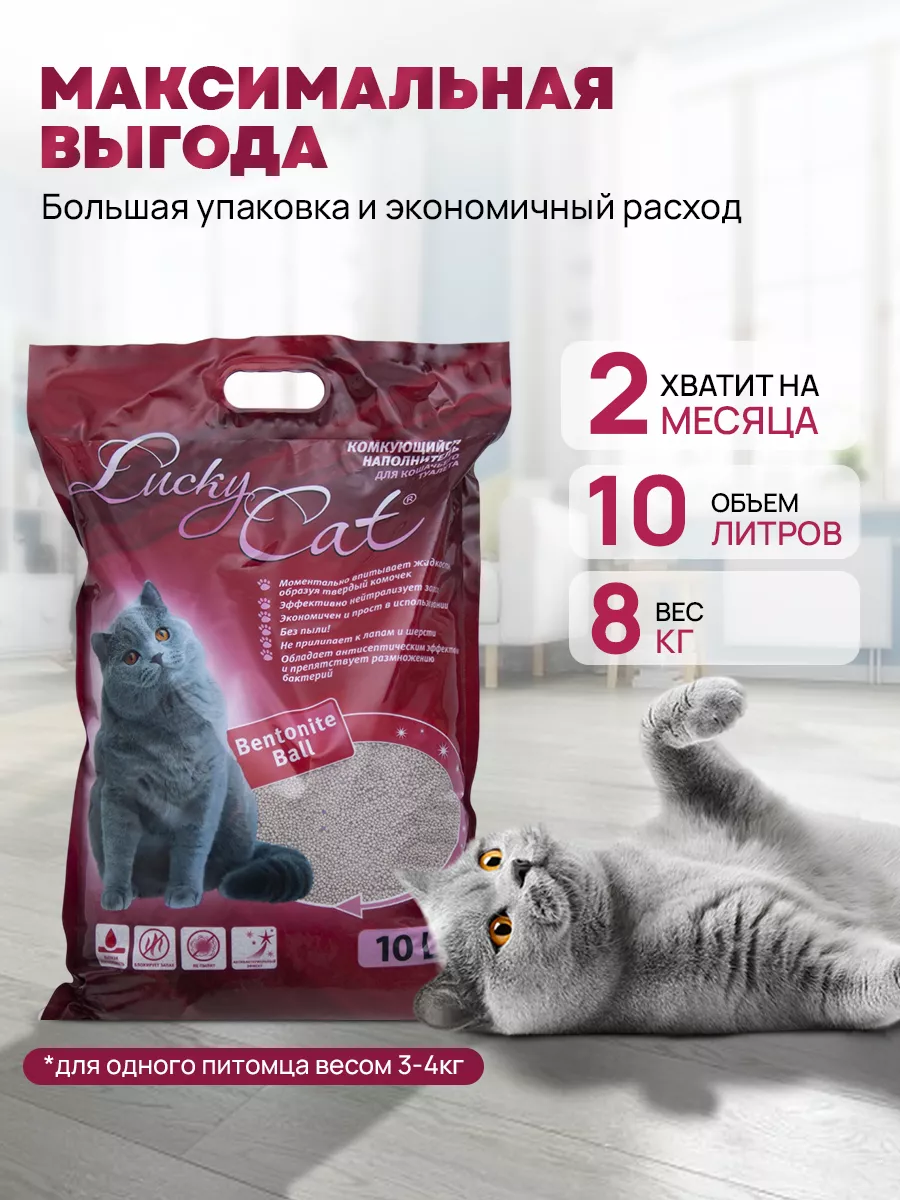 Наполнитель для кошачьего туалета комкующийся 10 л Lucky Cat 18145123  купить за 956 ₽ в интернет-магазине Wildberries