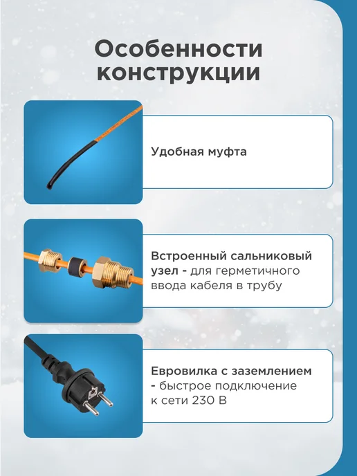 REXANT Греющий саморегулирующийся кабель в трубу 15м, 150Вт, 15 м, 150 Вт, фото 3