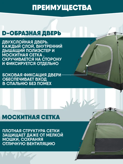 Jungle Camp Палатка туристическая 2 местная автоматическая походная, вариант, фото 4