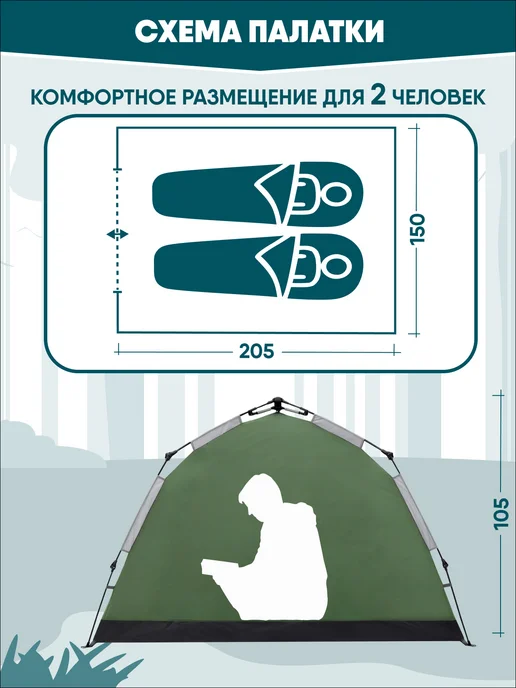 Jungle Camp Палатка туристическая 2 местная автоматическая походная, вариант, фото 6