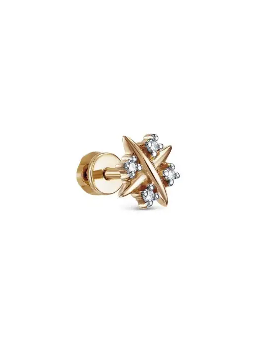 Vesna jewelry Пирсинг в ухо золото 585 лабрет бриллианты, золотой, фото 2