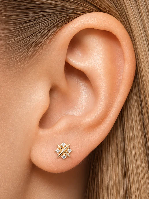 Vesna jewelry Пирсинг в ухо золото 585 лабрет бриллианты, золотой, фото 3