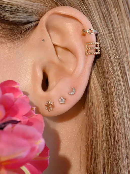 Vesna jewelry Пирсинг в ухо золото 585 лабрет бриллианты, золотой, фото 6