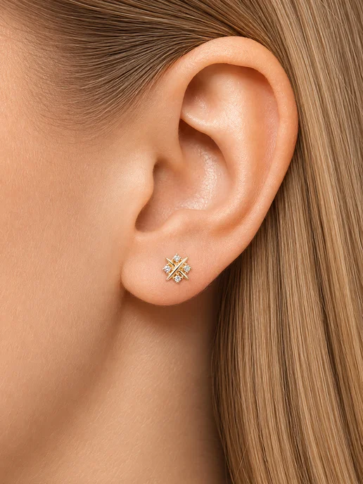 Vesna jewelry Пирсинг в ухо золото 585 лабрет бриллианты, золотой, фото 8