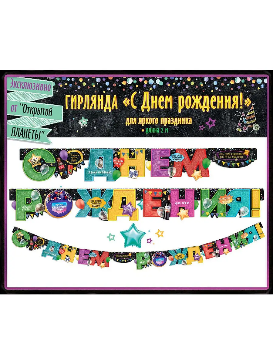 Гирлянда "С Днем рождения!", 190 см.