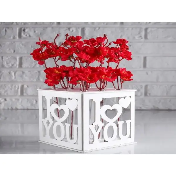 Кашпо деревянное 15*15*15 см с 9 колбами «I love you heart»