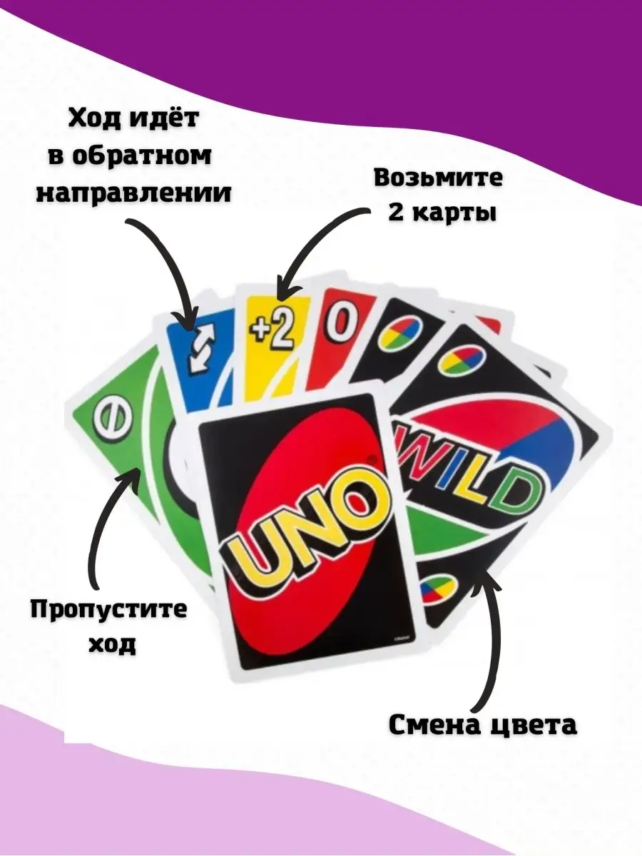 Настольная карточная игра UNO WILD для всей семьи 112 карт с QR -  инструкцией UNO game 18318786 купить в интернет-магазине Wildberries